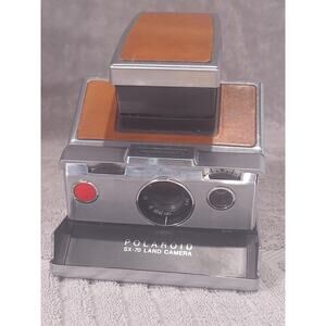 Polaroid SX-70 Land Camera Silver Brown Leather Untested- Needs Repair